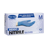 Gants jetables en nitrile bleu sans poudre avec logo personnalisé, 100 pièces/boîte, gants en nitrile de qualité supérieure avec couleur bleue