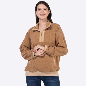 Vente en gros de vêtements grande taille pour femmes vendeur de pulls oversize en polaire Sherpa zippé 1/4 pour femmes - Product Image 2