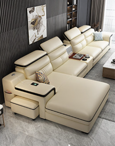 Sofá Seccional de Cuero Genuino Reclinable de Diseño Moderno y Alta Calidad, en Forma de L, Modular, de Lujo para Sala de Estar - Product Image 1