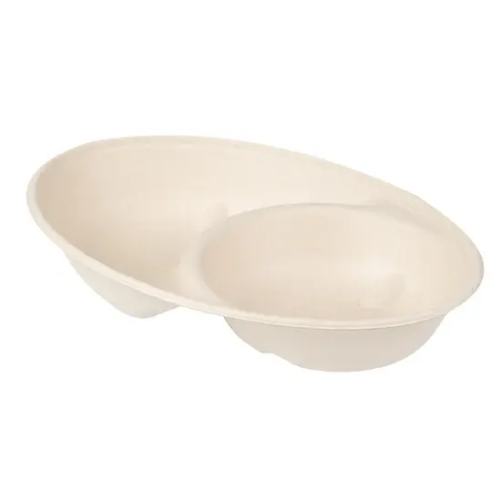Disposable Food Container Bagasse Bowls 850ml Oval Bagasse Compartment Bowl