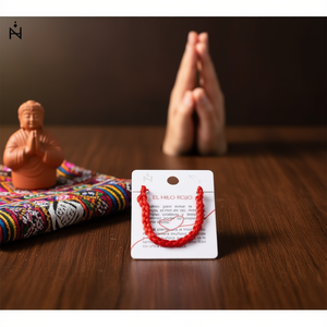 Braccialetto El Hilo Rojo con filo di seta intrecciato, rosso, portafortuna fatto a mano per protezione e buona fortuna - Product Image 2