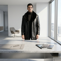 Veste en cuir vintage authentique pour homme avec col en fourrure et fibre de polyester