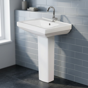 Lavabo rectangulaire en céramique de porcelaine blanche avec piédestal complet, design européen, pour villa et usage commercial - Product Image 5