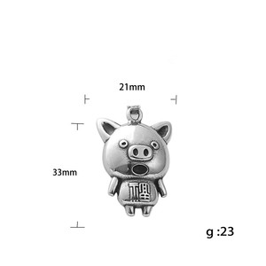 ยูนิค จี้รูปหมูนำโชคสแตนเลส สร้อยคอผู้ชายธีมการ์ตูน ของขวัญสไตล์เรโทร - Product Image 5