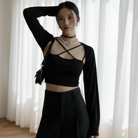 Haut court moulant en tricot de coton et élasthanne respirant pour femme, style débardeur à épaules dénudées, idéal printemps-été