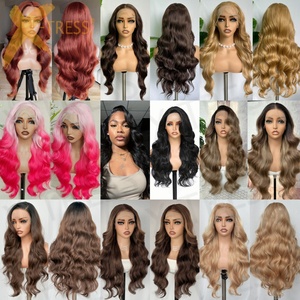 X-TRESS 13*6 Perruque Synthétique Longue Bouclée Loose Body Wave avec Racine Noire et Couleur Lin Blond, Lace Front Pré-Plucked Libre Partie - Product Image 6