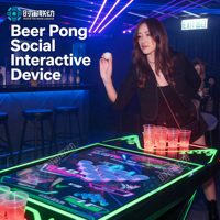 Table de beer pong interactive en métal moderne avec lumières LED, effets sonores et jeux multiples pour bars et soirées