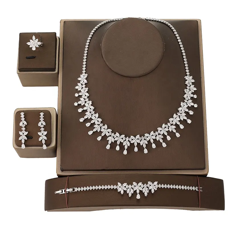 Dubai bridal AAA White Cubic Zirconia luxury jewelry Necklace fashion Saudi Arabia Gold Wedding accessories jewelry sets BN7963