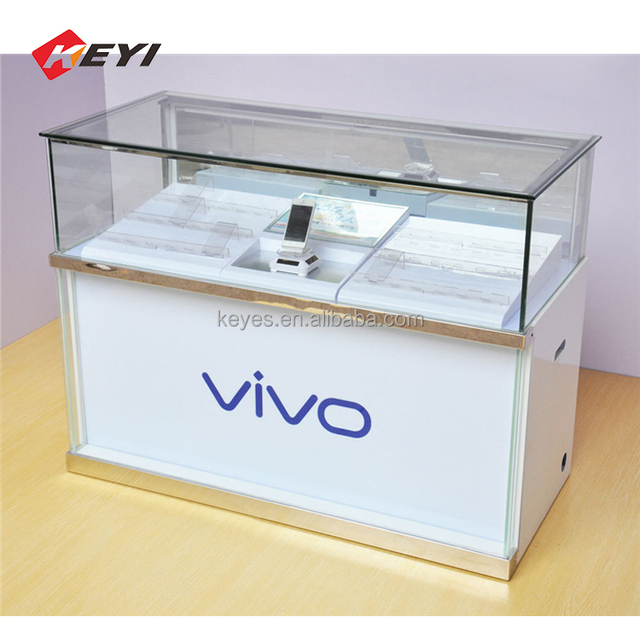 China Supplier Metal Wood Mobile Phone Display Cabinet Cellphone Display Counter Glass Showcase