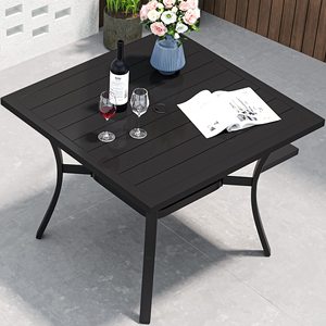 <span class=keywords><strong>Table</strong></span> à manger d'extérieur carrée moderne de 37 "x 37" <span class=keywords><strong>avec</strong></span> <span class=keywords><strong>trou</strong></span> de <span class=keywords><strong>parasol</strong></span> dessus en fer à latte noir antirouille pour hôtel et usage extérieur - Product Image 6