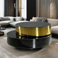 Design italien Table à thé villa en acier inoxydable avec rotation à 360 degrés Table basse VIP ronde couleur dorée avec plateau en verre pour appartement et hôtel