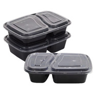 Boîte à lunch jetable en PP pour usage en restaurant, 2 compartiments, hermétique, anti-fuite, avec couvercle transparent, conteneur alimentaire en plastique