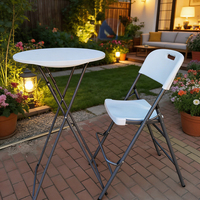 Table de cocktail ronde pliante en HDPE blanc avec structure métallique, table haute pour mariage, fête, banquet, événement extérieur, location