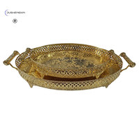 Luxe Goud Metalen Ronde Creatieve Eenvoudige Hotel Bruiloft Voedsel Fruit Snack Serveerschaal
