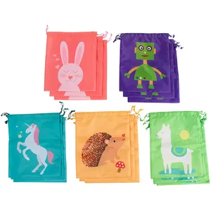Çocuklar sevimli su geçirmez dayanıklı polyester kumaş hayvan baskı İpli çanta için parti