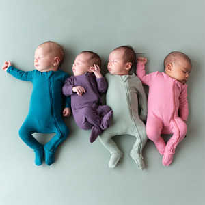 Hongbo بيجامة أطفال من الخيزران رايون سبانديكس بقدمين بسحاب أمامي ملابس رضع نوم OEM بذلة أطفال من 0-12 شهر - Product Image 2