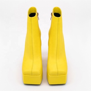 2022 Short Style Fashion <b>Boots</b> Solid Color Square Toe Side Zip Chunky Heel Ankle <b>Boots</b> with Platform Winter Daily Shoes Size 45 - Product Image 2