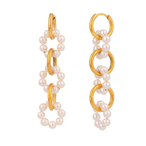 Pendientes de Aro con Perlas Yueli, Diseño Geométrico de Acero Inoxidable Dorado, para Uso Diario, para Mujer - Product Image 5