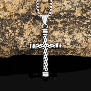 yunnique Twisted <b>Cross</b> Titanium Steel Necklace Unisex Hip Hop Fashion Pendant Jewelry Gift - Product Image 1