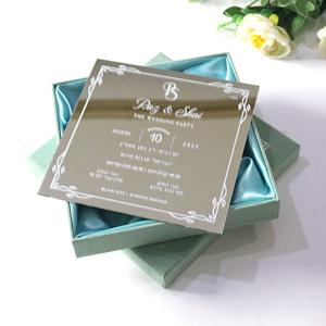 Magnifique <span class=keywords><strong>carte</strong></span> d'invitation de mariage en acrylique miroir argenté 2026 avec coffret en velours, personnalisable avec logo et monogramme - Product Image 5