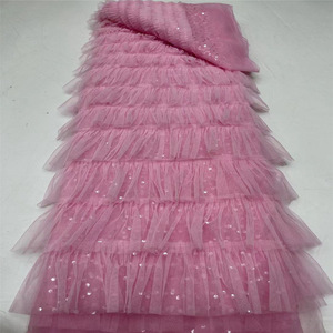 Vestido <span class=keywords><strong>de</strong></span> tela <span class=keywords><strong>de</strong></span> malla <span class=keywords><strong>de</strong></span> poliéster 100% con diseño bordado con <span class=keywords><strong>volantes</strong></span>, pastel cubierto <span class=keywords><strong>de</strong></span> lentejuelas inspirado en accesorios para niñas, tapicería - Product Image 2