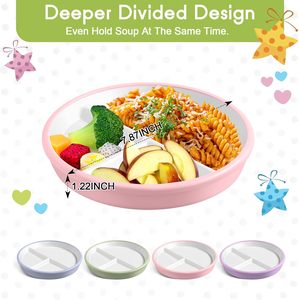 Modern Design Kids Porcelain White Plates with Silicone Sleeves <b>Microwave</b> Non-Slip Divided Baby Plates Suction Cup for Toddlers - Product Image 2