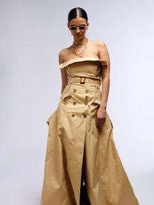 Femmes automne nouveau tempérament lumière Style Mature robe Fashionsexy couleur unie bustier tubulaire une épaule ceinture robes de soirée élégantes - Product Image 2