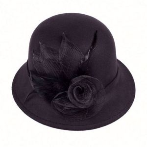Wholesale Spring and Autumn New Elderly Women Woolen Net Flower Bowler Hat Old Lady Pot Winter Wool Fedora Hat - Product Image 6