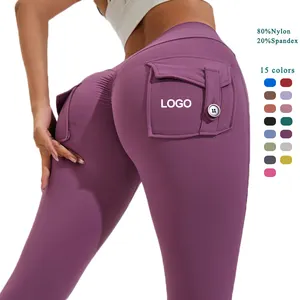 Leggings de Yoga JY de Cintura Alta con Bolsillos, Pantalones Deportivos con Efecto Levanta Glúteos para <span class=keywords><strong>Mujer</strong></span>, de Nailon y Spandex, para Gimnasio, Fitness y Entrenamiento - Product Image 1