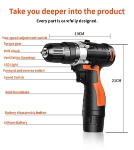 Perceuse à percussion sans fil rechargeable 12V Li-ion portable, perceuse électrique multifonction, tournevis électrique industriel - Product Image 4