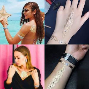 Adesivo Intelligente Ecologico Non Tossico per Tatuaggi Temporanei, Design Floreale Oro Argento Flash <span class=keywords><strong>Henna</strong></span> Certificato Sicuro Guangdong - Product Image 4