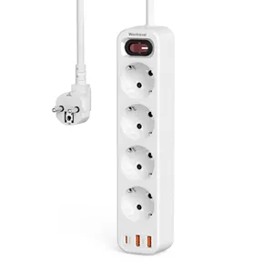 Wontravel SCHUKO เต้าเสียบปลั๊กไฟฟ้าปลั๊กเสียบ4ทาง Germany USB Power Strip พร้อม PD 20W