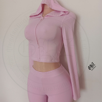 Ensemble de survêtement 2 pièces pour femme avec logo personnalisé, haut court à capuche zippé et pantalon évasé, couleur unie, coupe ajustée, style décontracté