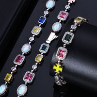 Collier ras du cou personnalisé en pierres précieuses de 10 mm, motif géométrique arc-en-ciel, avec chaîne en zircon cubique étincelant, multicolore, croix, rond, ovale, synthétique pour homme