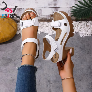 Sandales décontractées à talon épais pour femmes, semelle en PU durable, antidérapantes, en nylon, nouveau design, à talons hauts - Product Image 5