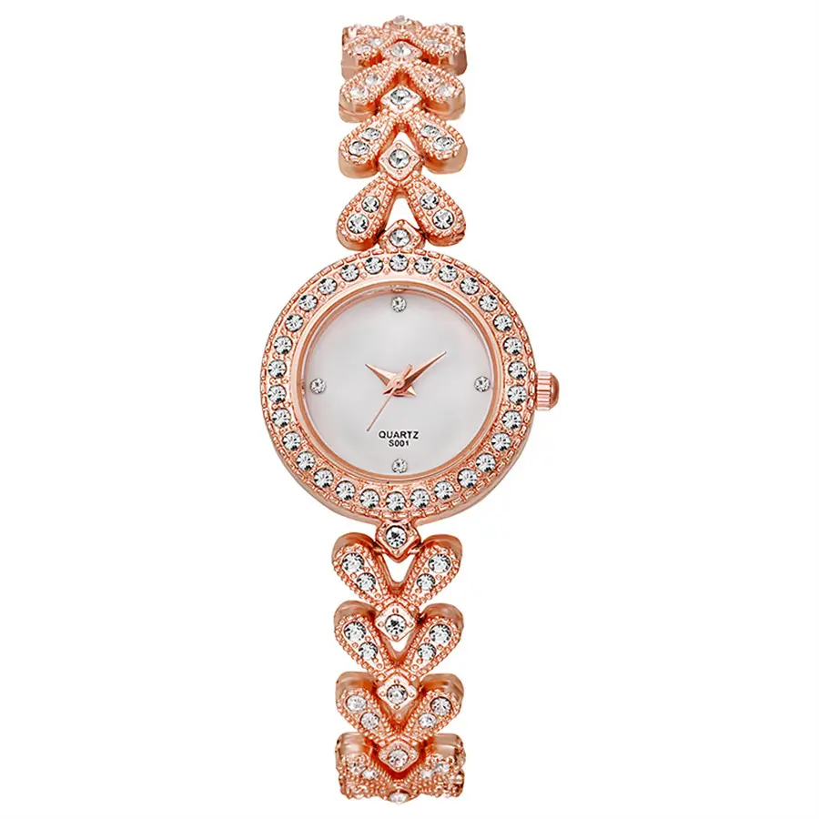 Bayanlar için kadın elmas kol saati bileklik bilezik takı seti Analog kuvars kol saati