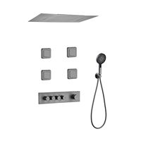 Ensemble de douche thermostatique encastré de style contemporain avec jet de pluie, mitigeur à poignée unique en laiton et valve en céramique, kit de douche pour salle de bain