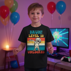 Camiseta de manga corta con estampado digital de cuello redondo unisex para niños, Gamer Achievement 10th Birthday Milestone - Product Image 3