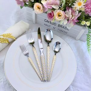 Set di Posate di Lusso Placcate in Oro MYD in Acciaio Inox, Servizio di Stoviglie in Metallo con Finitura a Specchio per Matrimoni e Feste - Product Image 3