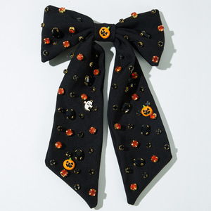 Nuova Molletta per Capelli di Halloween con Fiocco, Zucca e Fantasma tempestati di Diamanti, Accessorio Femminile per Capelli per Feste e Vacanze - Product Image 3
