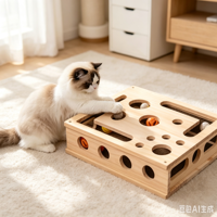 Boîte de jeu interactive ludique pour chat, type labyrinthe et griffoir carré, avec fonctions de jeu pour l'auto-entretenissement et le soulagement de l'ennui