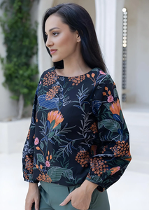 100% Cotton Round Neckline Top Featuring Elegant Bishop Sleeves Soft Lightweight Fabric Relaxed Fit Comfortable Daily Wear - Product Image 5