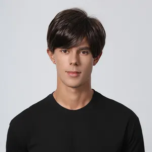 JZW Wig Wholesaler 10 Inch Black Synthetic Short Hair Wig Men Natural Wigs For Sale