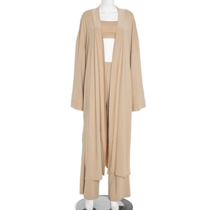 Viviblook D25ST366 nuevos trajes de mujer otoño nuevo Color sólido camiseta sin mangas de manga larga bata pantalones de piernas anchas conjunto para mujer - Product Image 3