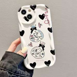 Custodia per <span class=keywords><strong>iPhone</strong></span> 16 Plus 17 Air Pro Max con fiocco <span class=keywords><strong>nero</strong></span> a forma di <span class=keywords><strong>cuore</strong></span> e motivo a onde, antiurto, cover posteriore - Product Image 2