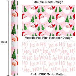 Pink Christmas <b>Wrapping</b> <b>Paper</b> Roll 17x33 Feet Girly Santa Design Recyclable Gift Craft <b>Paper</b> - Product Image 3
