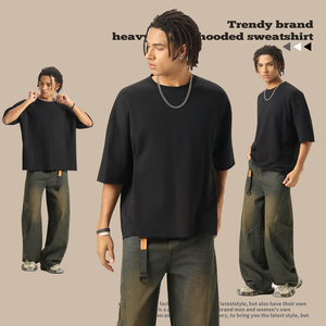 Camiseta de corte holgado de 280 g, talla europea, logotipo personalizado, fabricación al por mayor, camiseta corta ancha de color liso, impresión DTF al por mayor - Product Image 4