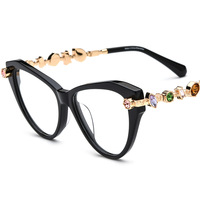 Montures optiques œil-de-chat en acétate pour femmes, ornées de cristaux, de luxe, à monture complète, marque OEM, logo personnalisé, vente en gros, mode