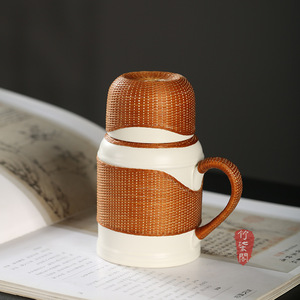 Ceramic Mini Thermos With Bamboo Weave <b>Lid</b> Travel Water <b>Pot</b> New Chinese Style Portable Household Use - Product Image 5