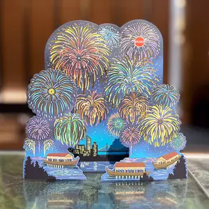 Çin ev yapımı 3D müzik hediyeler için özel baskı tebrik kartları ile led ışık mutlu doğum günü kartı